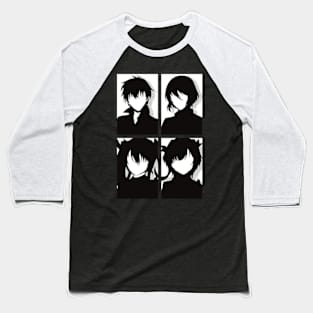 The Misfit of Demon King Academy or Maou Gakuin Anime Characters : Anos Voldigoad, Misha Necron, Sasha Necron, and Lay Glanzudlii in Black and white Minimalist Pop art Design Baseball T-Shirt